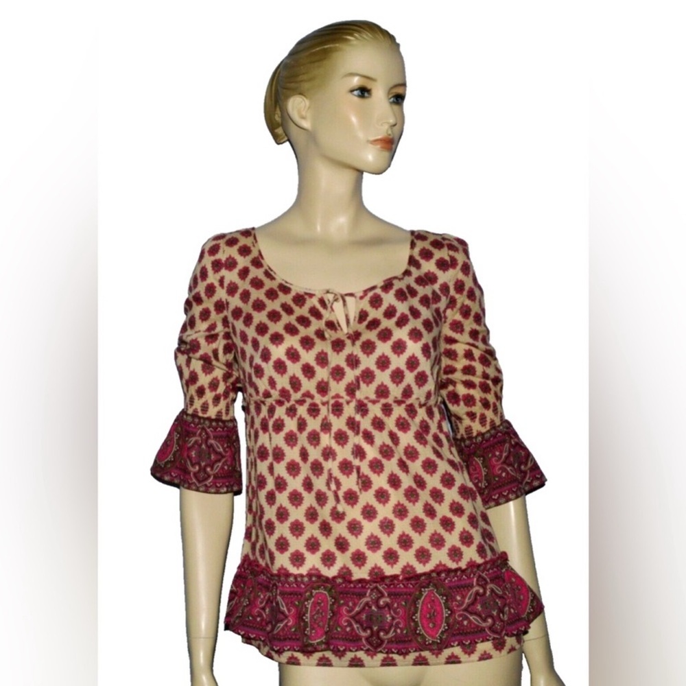 VTG Juicy Couture Floral Top Bell Sleeve Boho Cottage Core Retro 90s Y2K Blouse